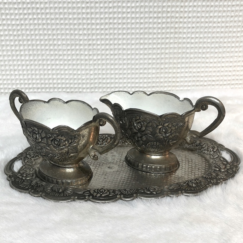 Zinc creamer and sugar w/tray